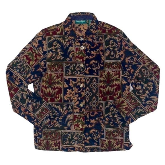 Vintage Lemon Grass Patchwork Tapestry Lightweight Button Front Jacket Blazer - Picture 5 of 12